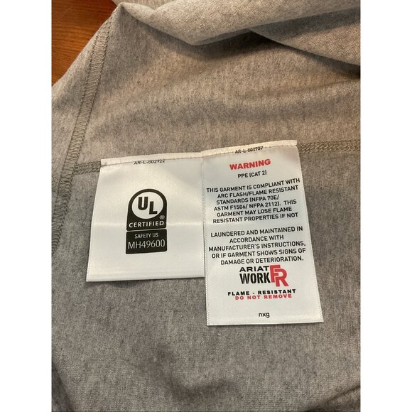 Ariat Men's FR Air Crew Neck Long-Sleeve Work T-Shirt XXL-Tall Silver Fox Gray - Picture 5 of 11